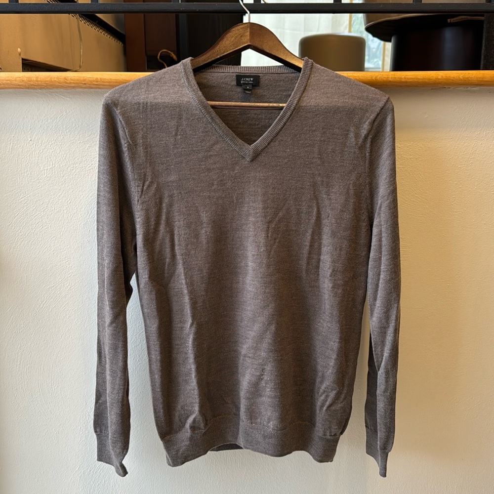 J. Crew 100% Merino Wool Taupe V Neck Sweater Size S